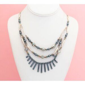 Vintage Two Tone Bohemian Elegance Bib Necklace 20 1/2 inch - P23